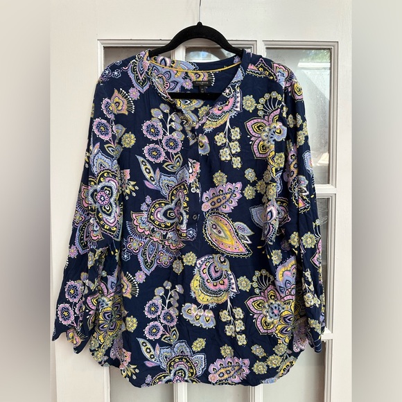 Talbots Plus Navy Floral Paisley Blouse Women’s Plus Size 2X Career Office - Picture 2 of 14